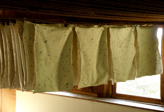 Dans le séchoir, d'autres feuilles avec inclusions florales